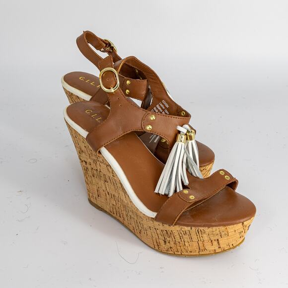 G.I.L.I. Kate Tassel Wedge Sandals US Size 5.5 Leather Cork Platform NEW - Picture 8 of 15